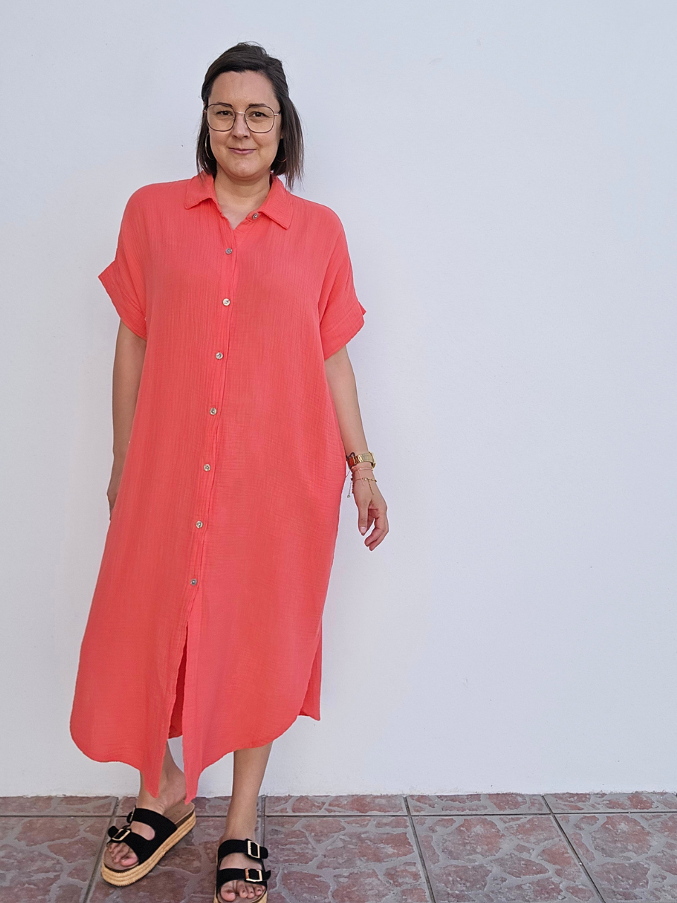 Robe été plage corail