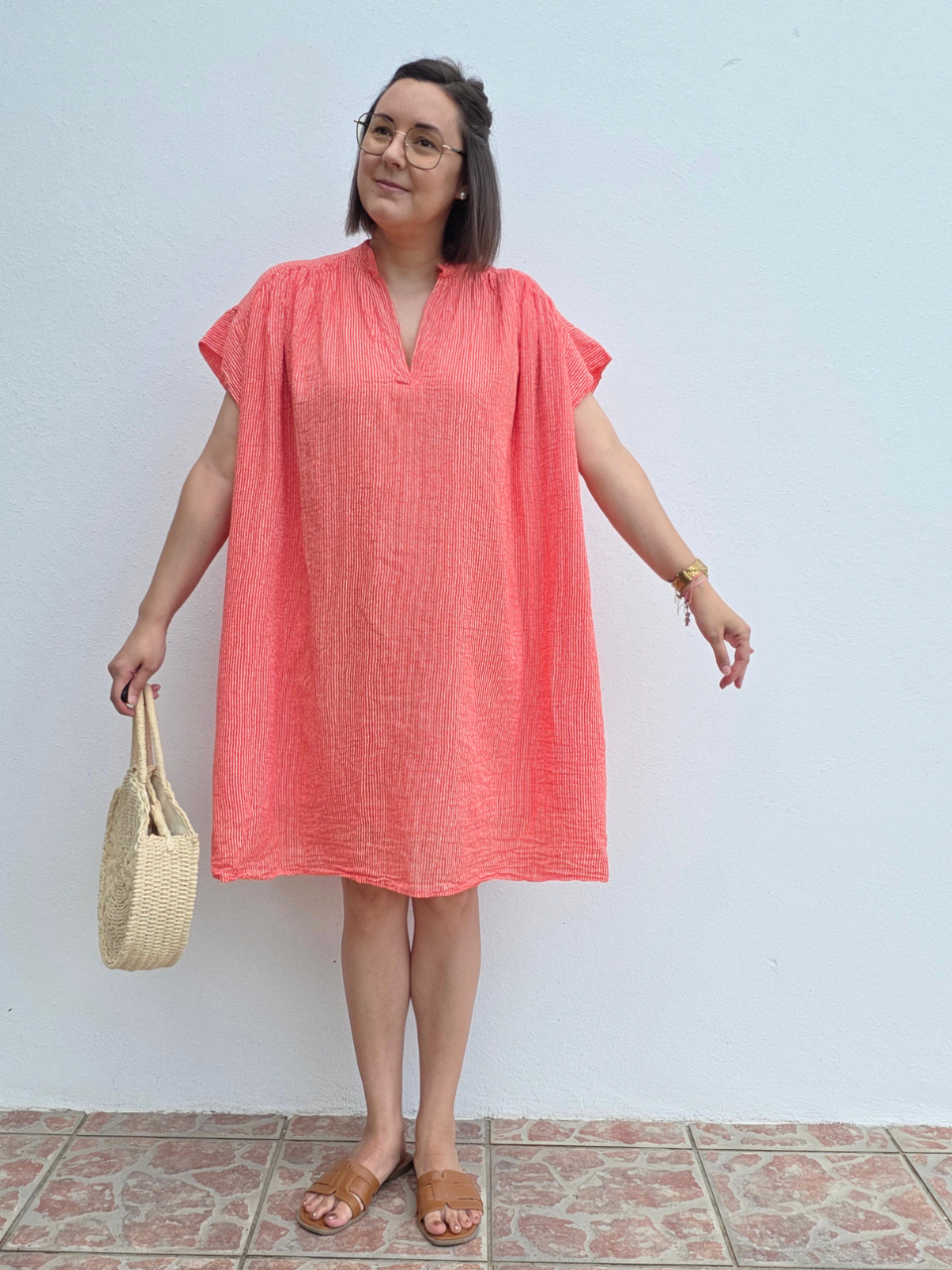 Robe d'été rayée corail coupe oversize