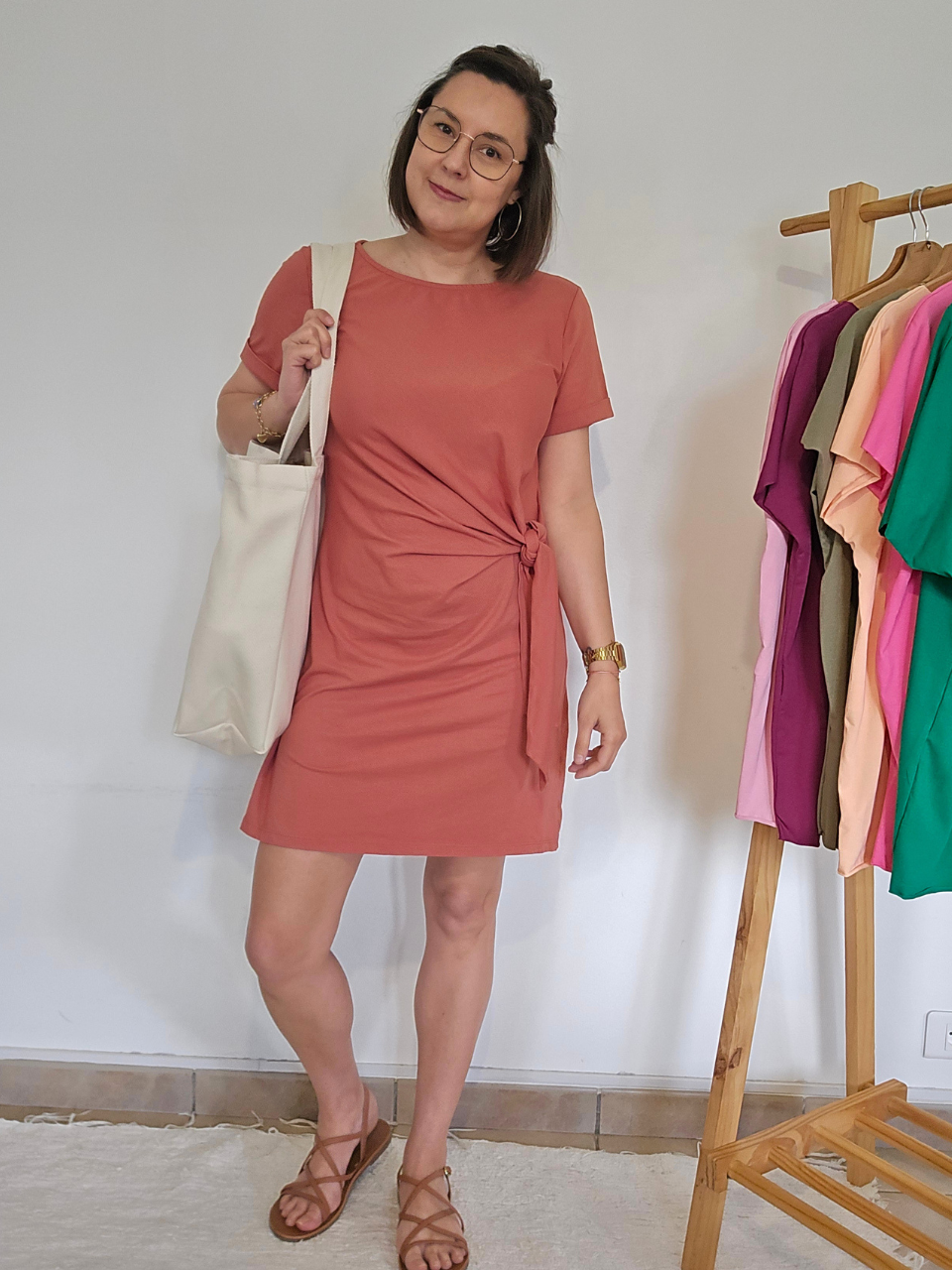 Robe courte nœud sur le côté – Vieux rose