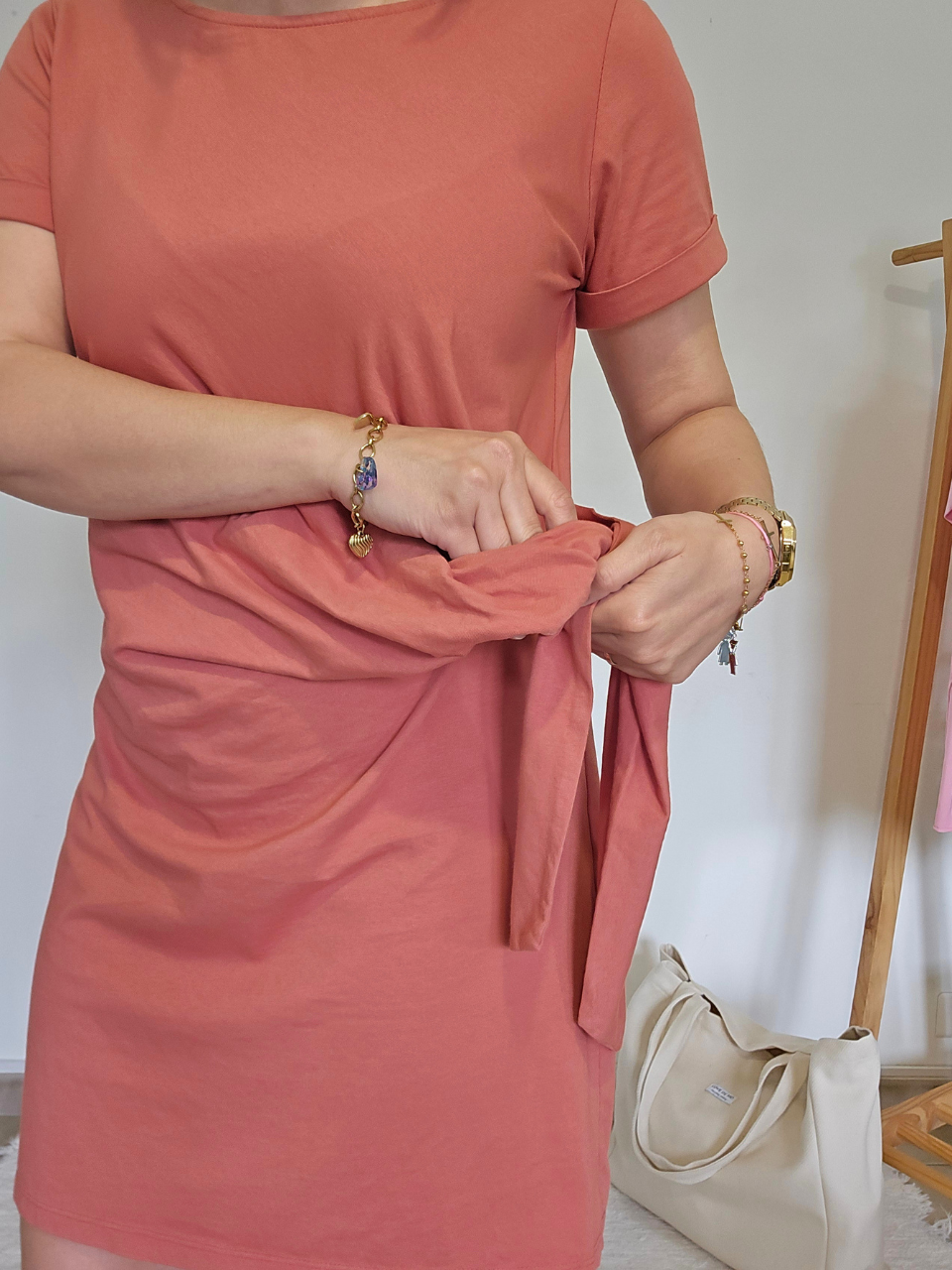 Robe courte nœud sur le côté – Vieux rose