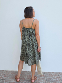 Robe voile de coton léopard doublée à bretelles réglables