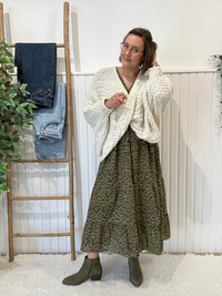 Robe longue léopard kaki femme manches longues