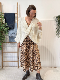 Robe longue léopard beige femme manches longues