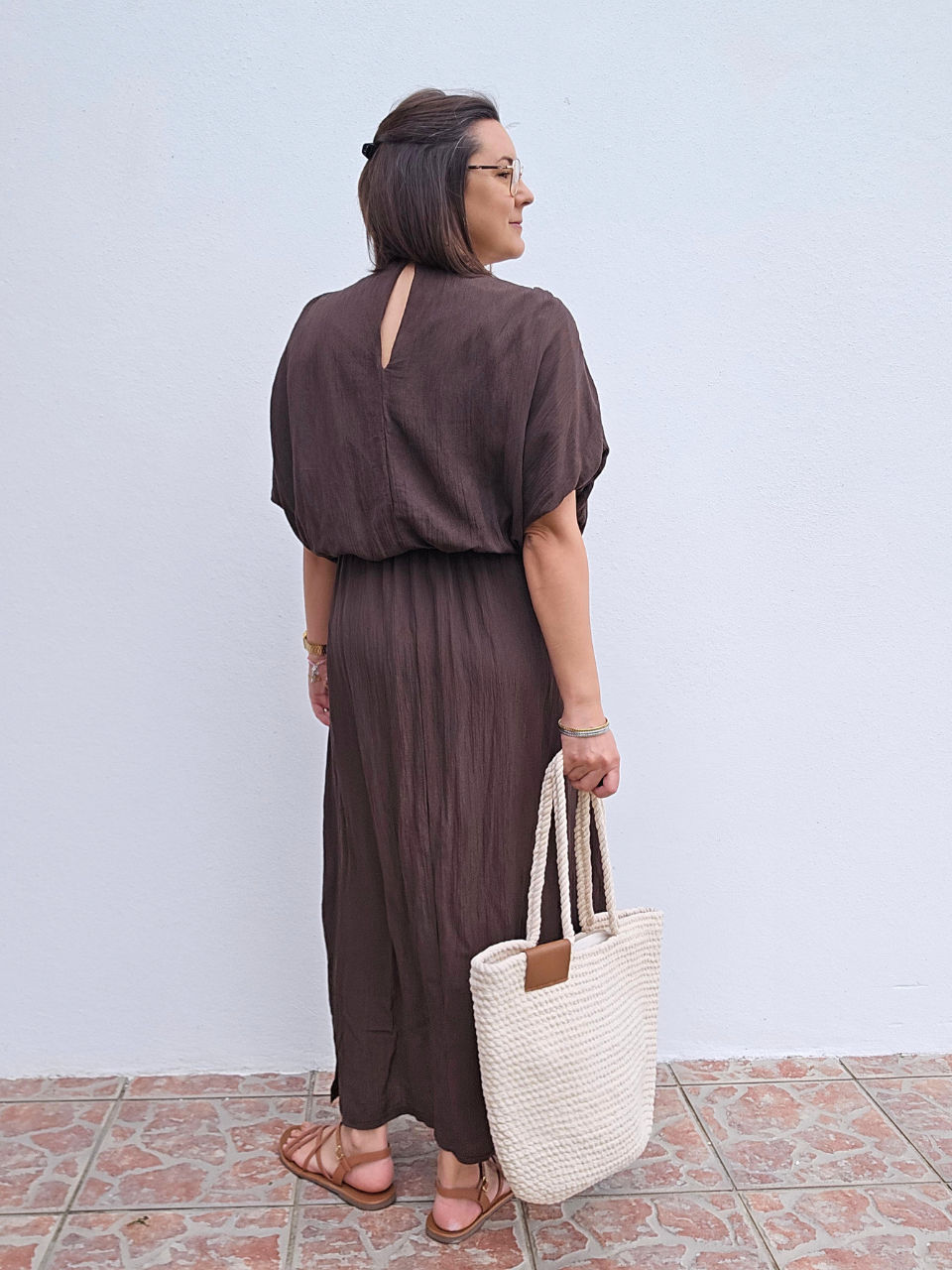 Look robe marron fluide été