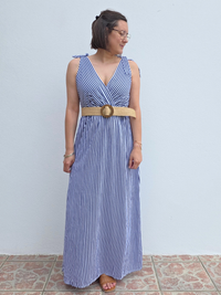Robe longue rayée cache-cœur en lyocell