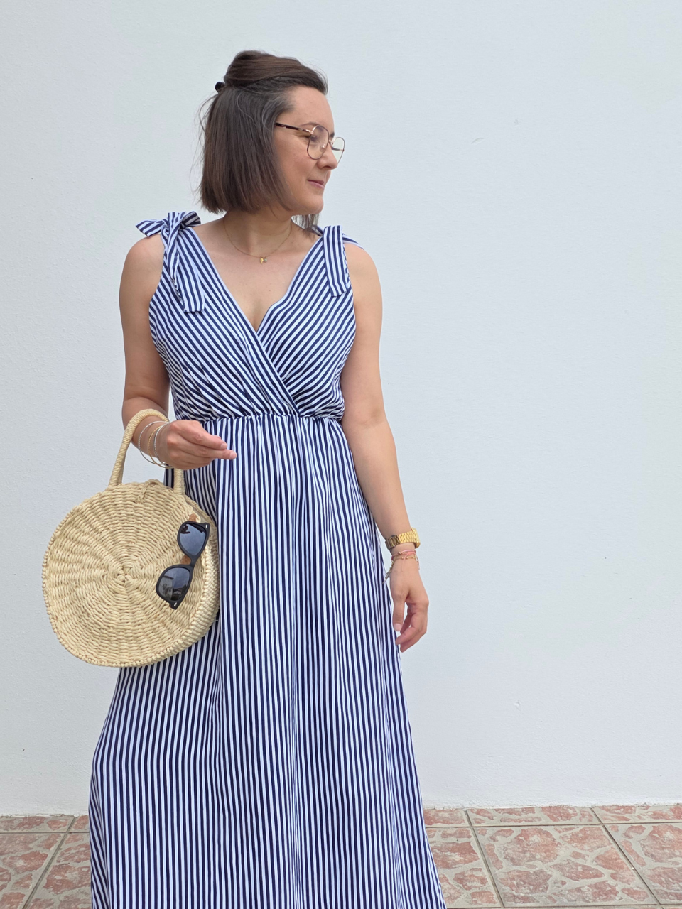 Robe longue rayée cache-cœur en lyocell