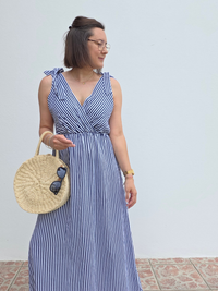 Robe longue rayée cache-cœur en lyocell