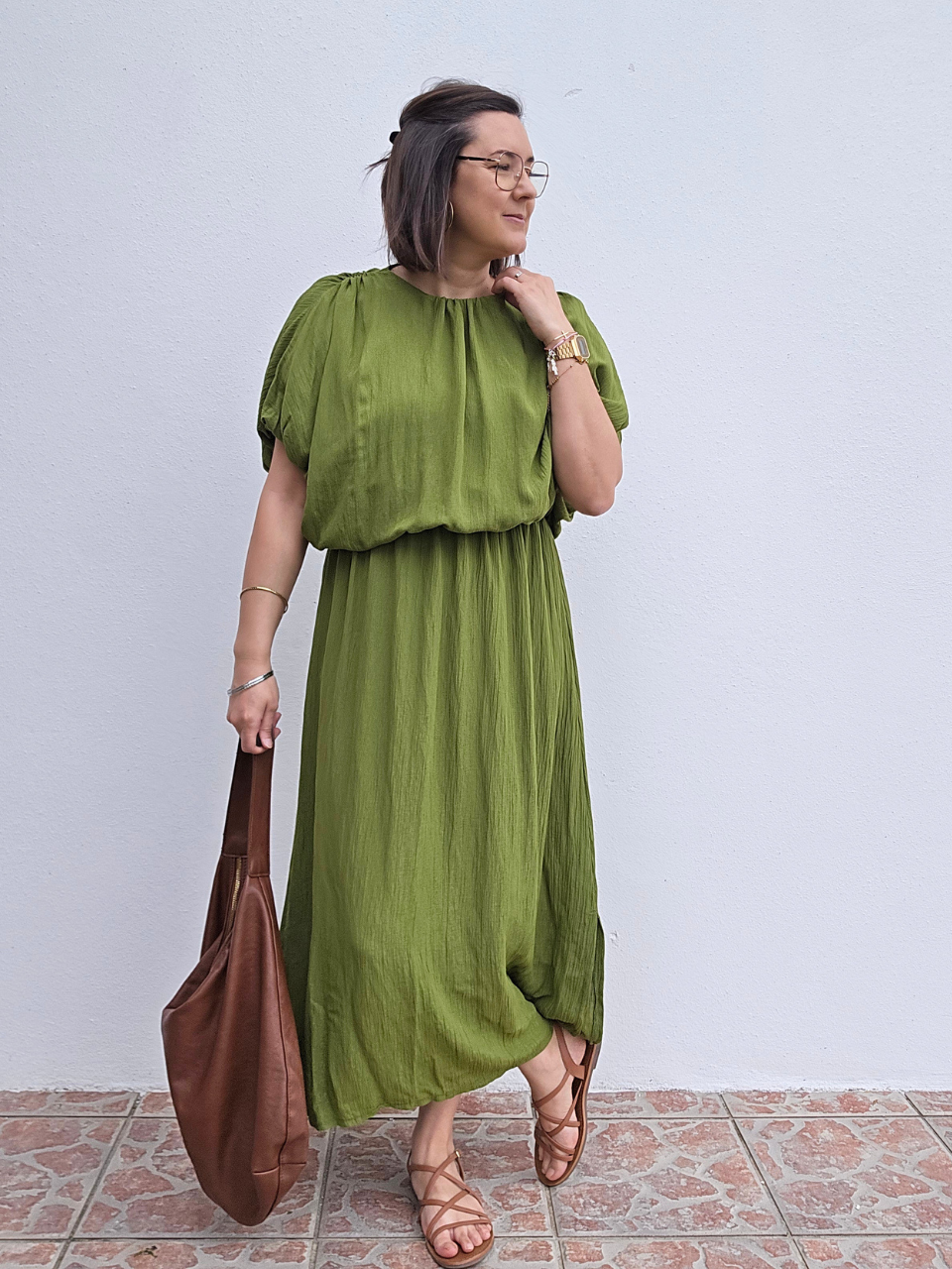 Robe vert olive longue  femme 