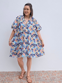 Robe fleurie bleu large 