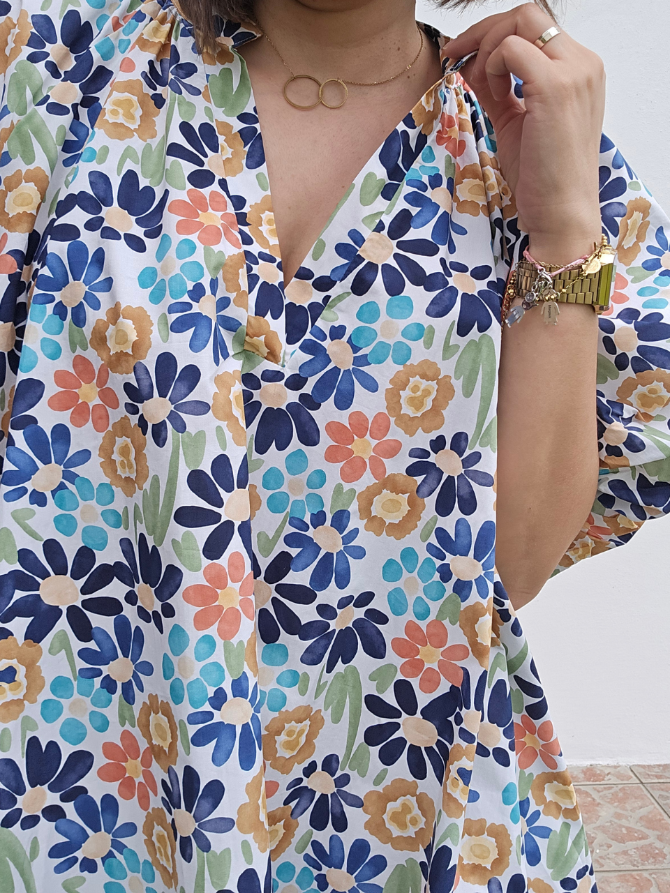 robe fleurie bleu en coton