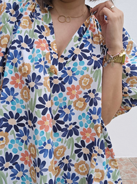 robe fleurie bleu en coton