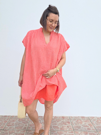 Robe courte rayée corail