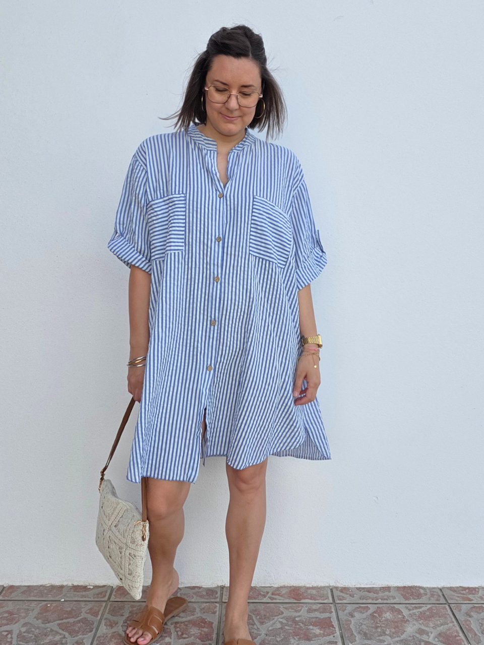Robe chemise rayée en voile de coton femme – Taille unique 36 à 42