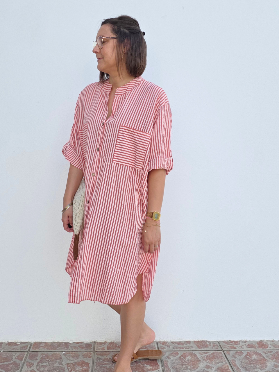 Robe chemise rayée en voile de coton femme – Taille unique 36 à 42