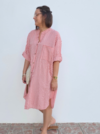 Robe chemise rayée en voile de coton femme – Taille unique 36 à 42