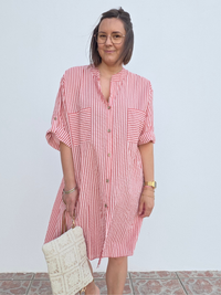Robe chemise rayée en voile de coton femme – Taille unique 36 à 42