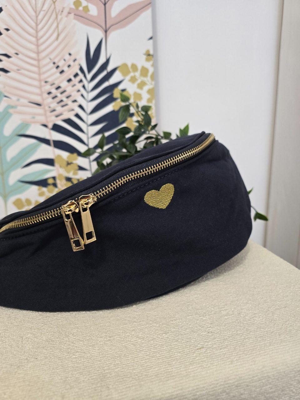 Sac banane en tissu avec cœur doré