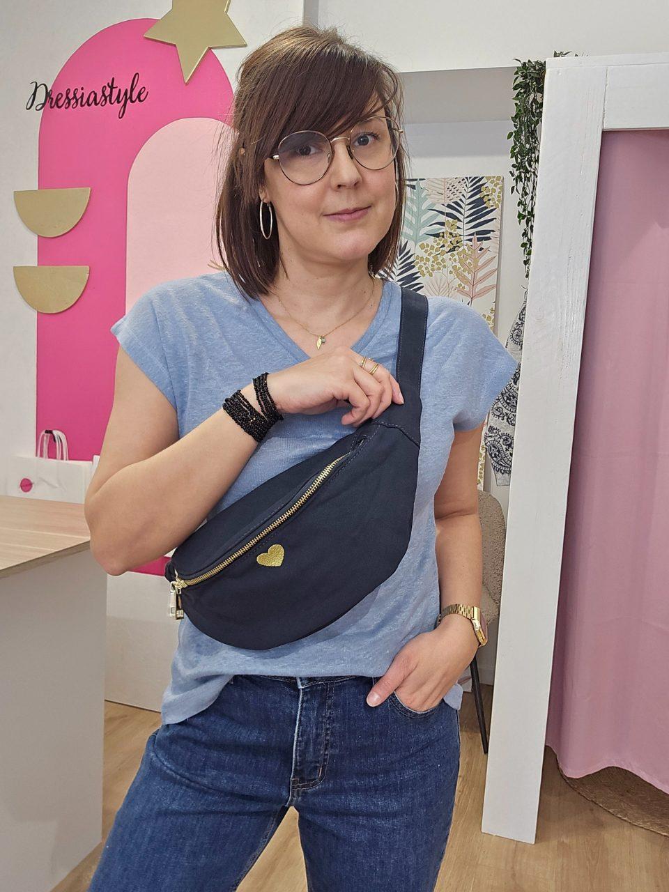 Sac banane en tissu avec cœur doré
