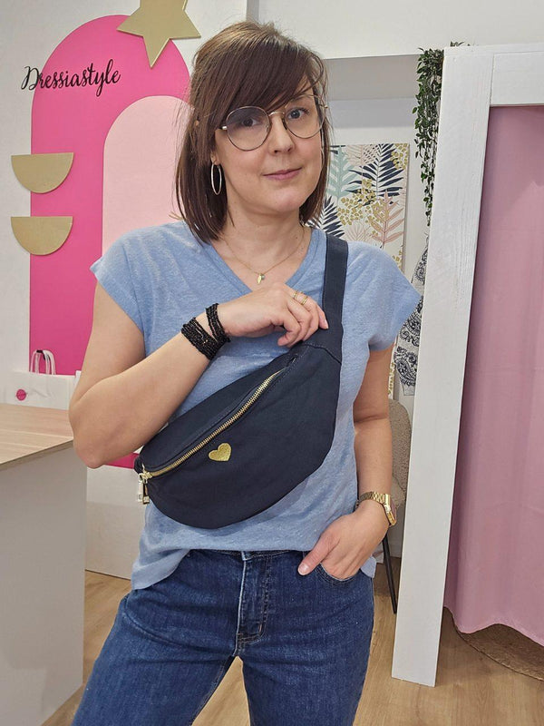 Sac banane en tissu avec cœur doré