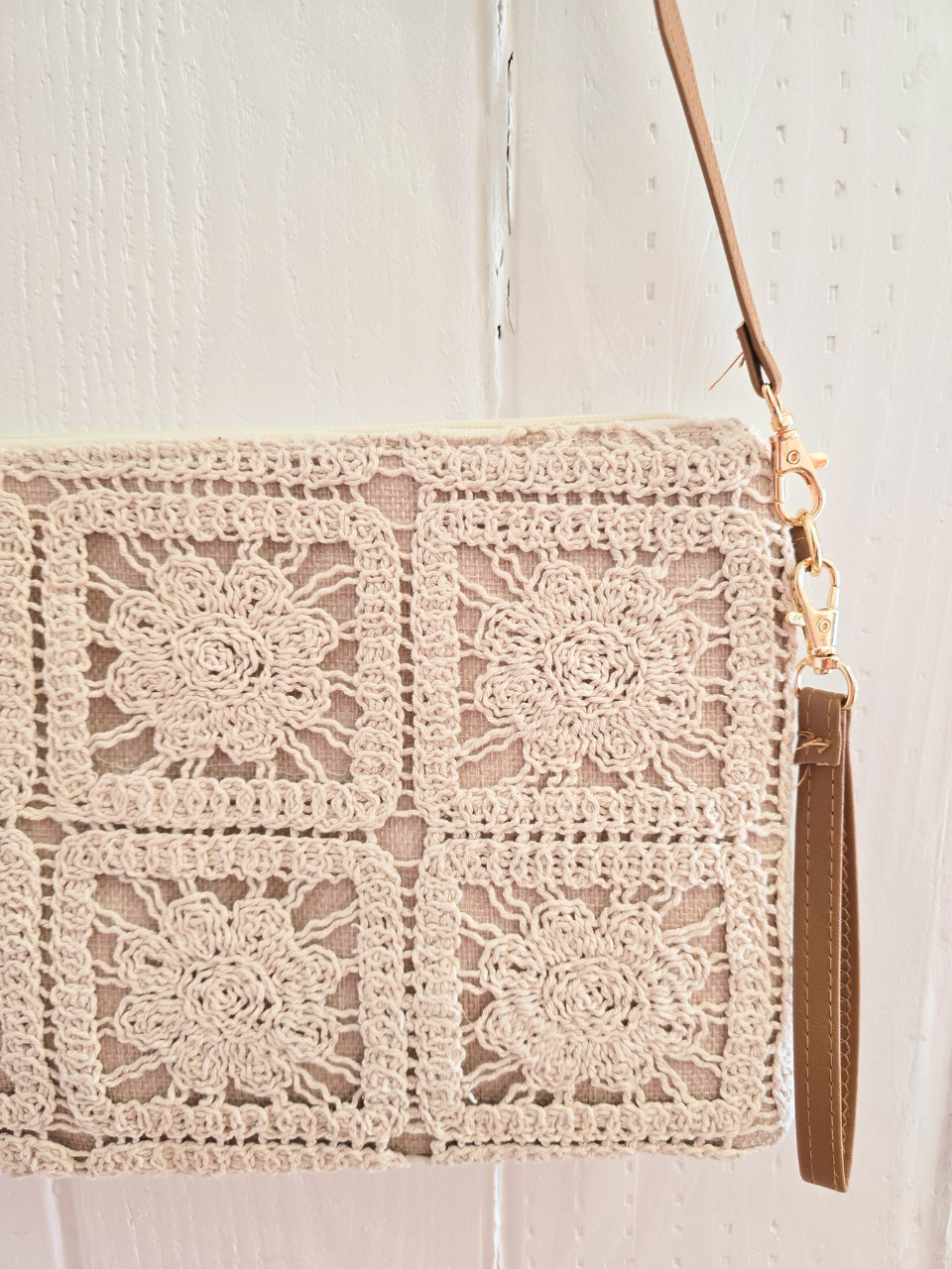 Sac crochet écru et camel