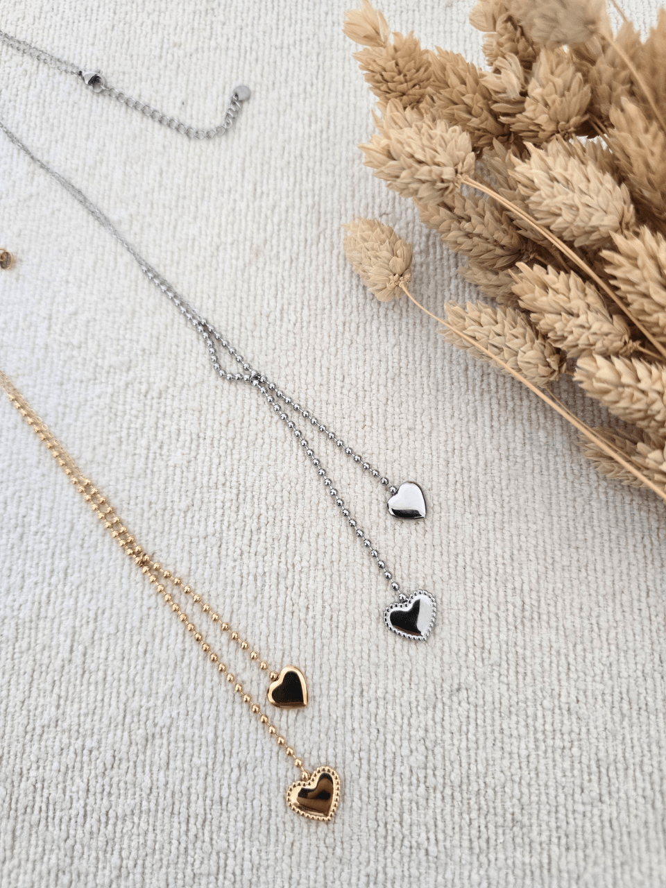Collier double cœur femme acier inoxydable – Bijou doré ou argenté