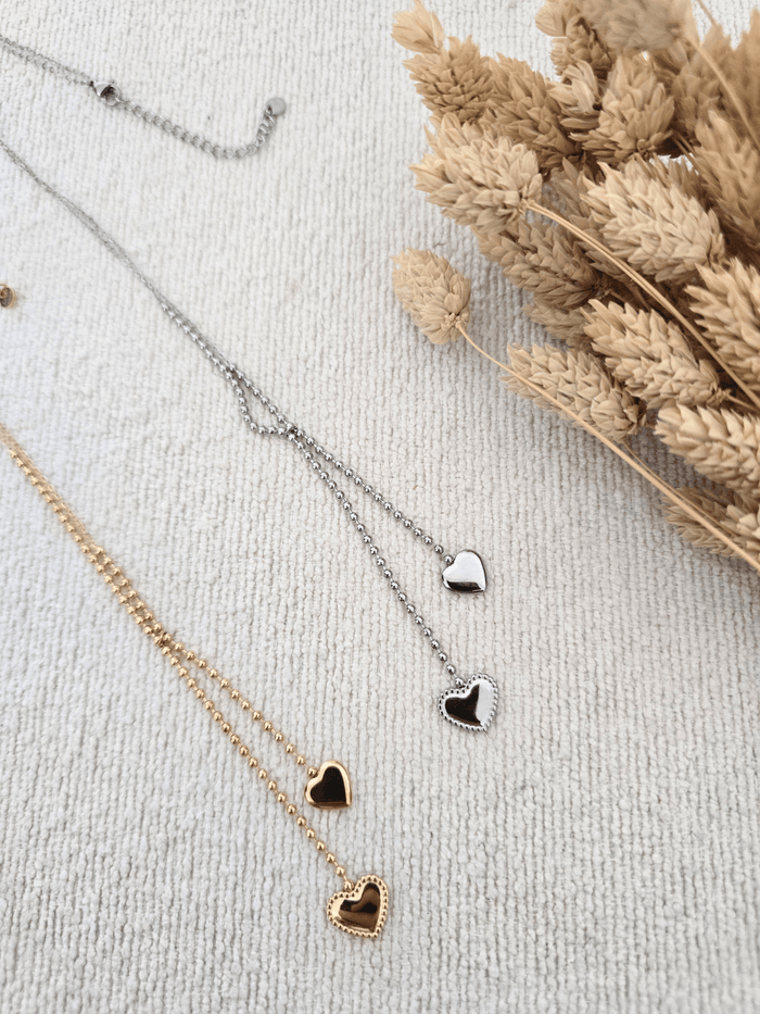 Collier double cœur femme acier inoxydable – Bijou doré ou argenté
