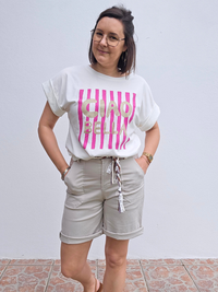 Short coton beige femme été 