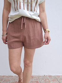 Short femme chocolat – lin et viscose