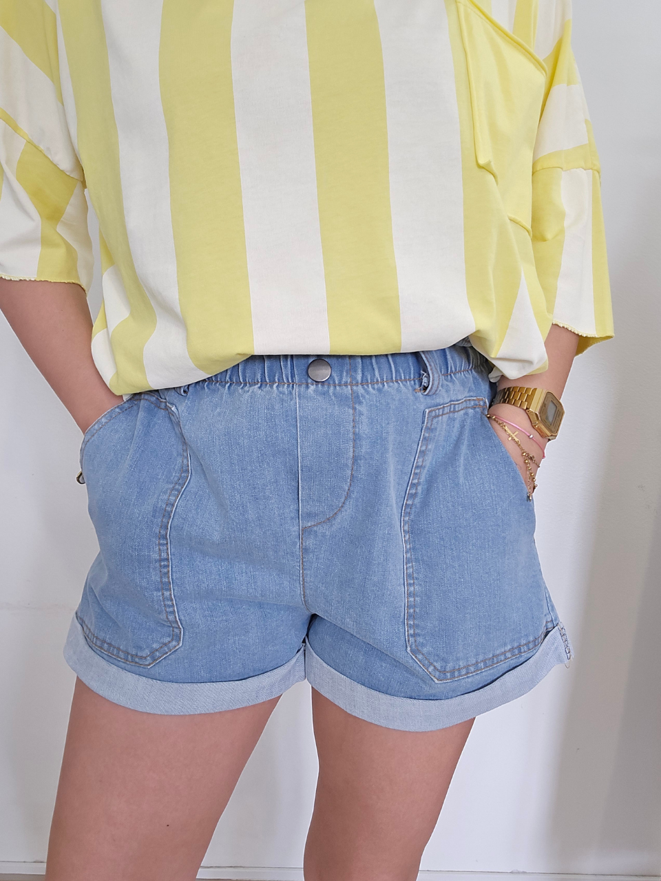 Short paperbag bleu clair – denim souple