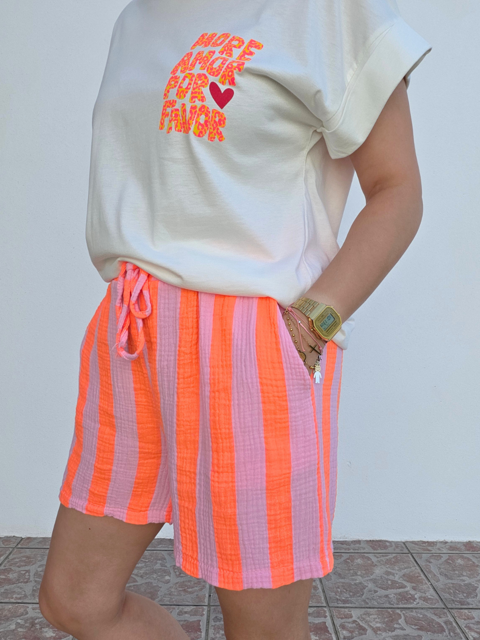 Short été gaze e coton rayé 