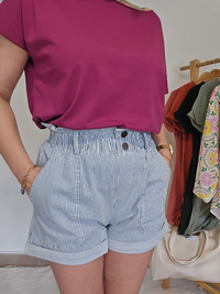 Short paperbag rayé bleu – coton souple