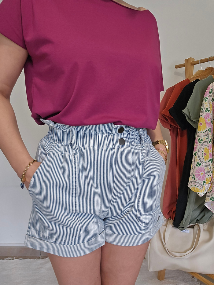 Short paperbag rayé bleu – coton souple
