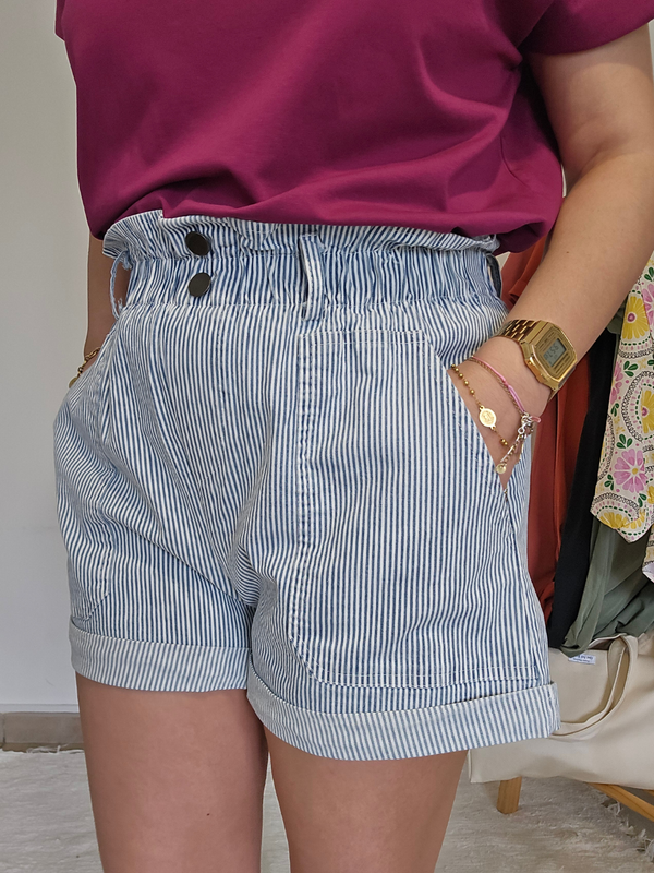 Short paperbag rayé bleu – coton souple