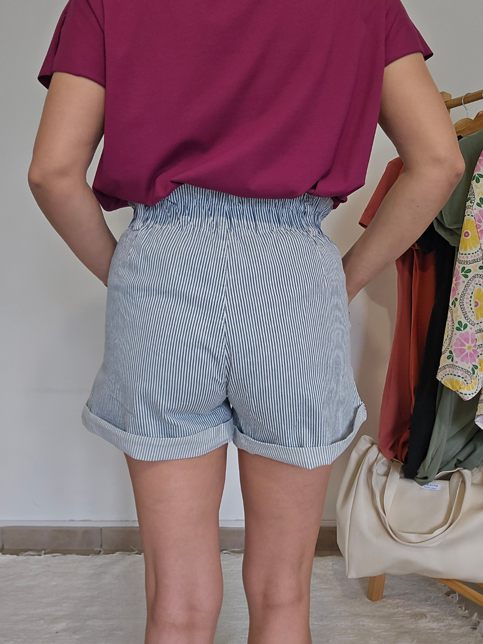 Short paperbag rayé bleu – coton souple
