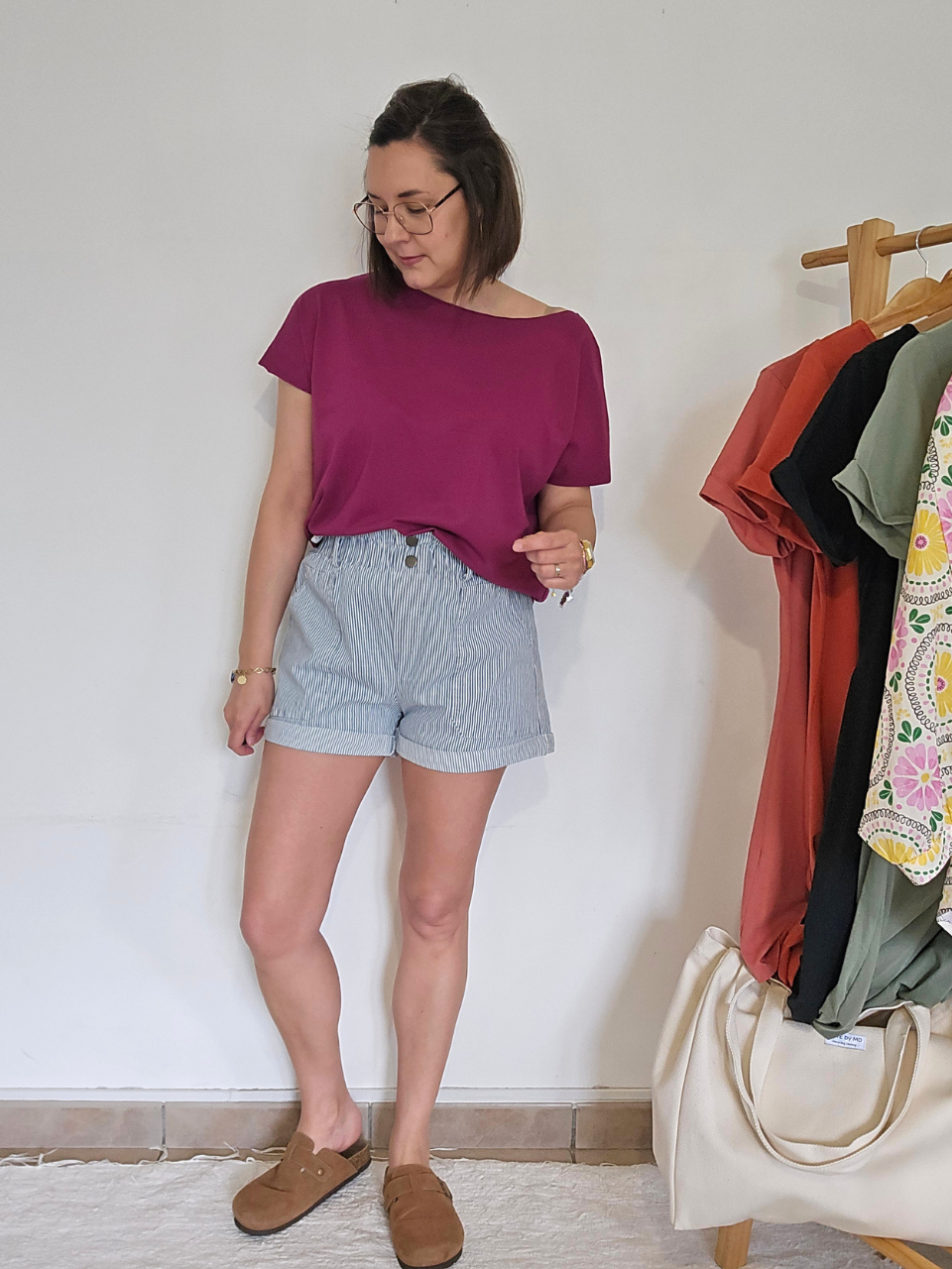 Short paperbag rayé bleu – coton souple