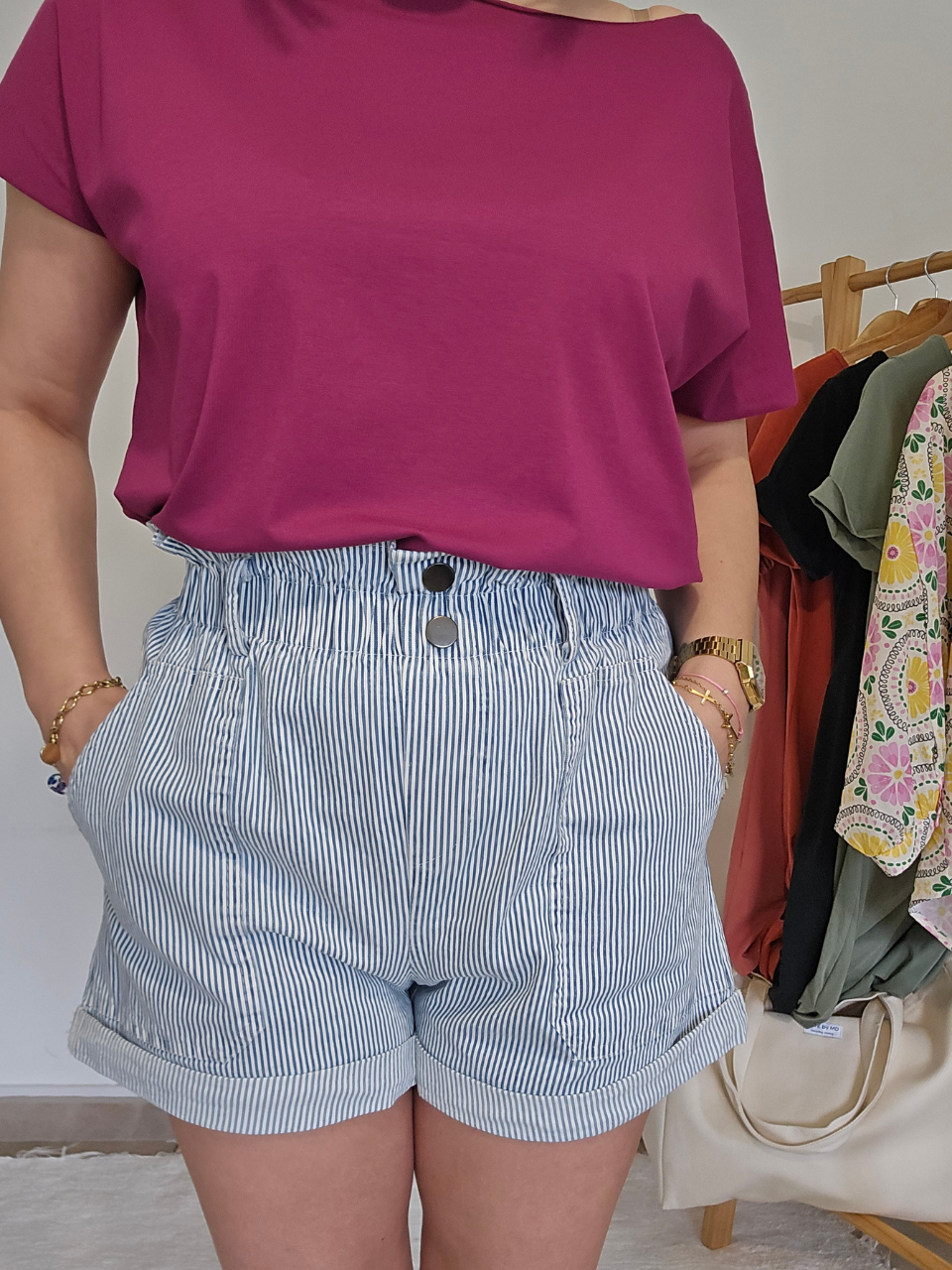Short paperbag rayé bleu – coton souple