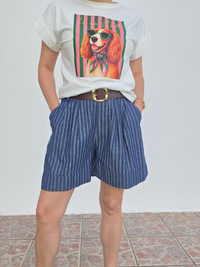 Short bleu en tencel femme rayé ou à pois – Taille unique