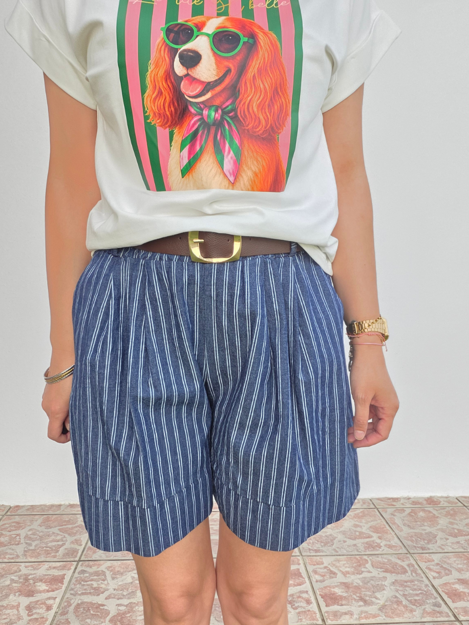 Short bleu en tencel femme rayé ou à pois – Taille unique