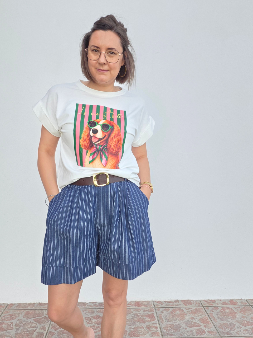 Short bleu en tencel femme rayé ou à pois – Taille unique