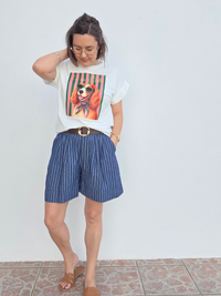 Short bleu en tencel femme rayé ou à pois – Taille unique