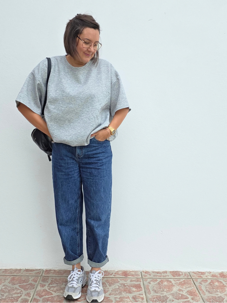 Sweat manches courtes gris oversize effet boule