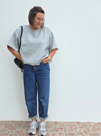 Sweat manches courtes gris oversize effet boule