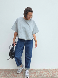 Sweat manches courtes gris oversize effet boule