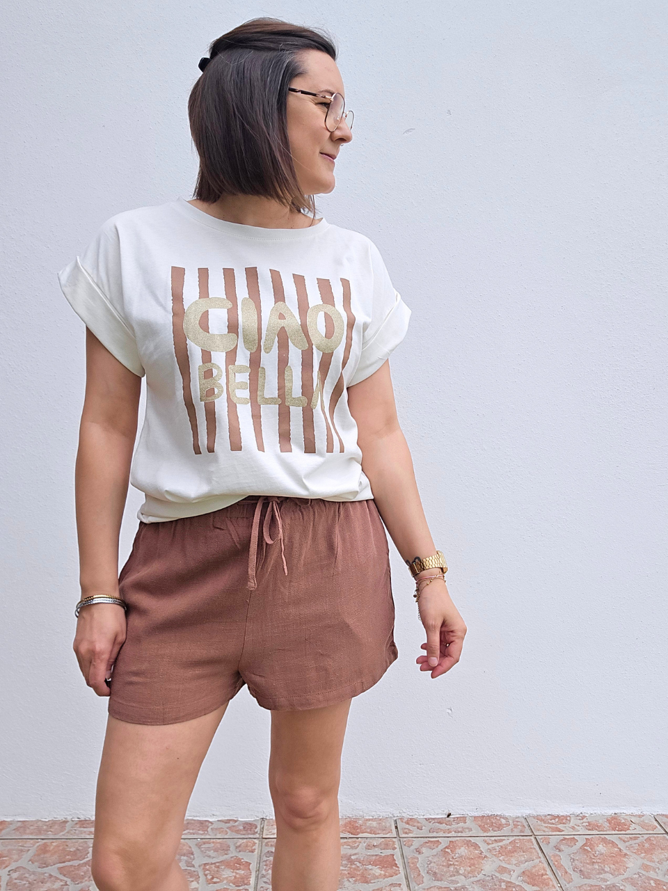 Tee shirt femme chocolat paillette 