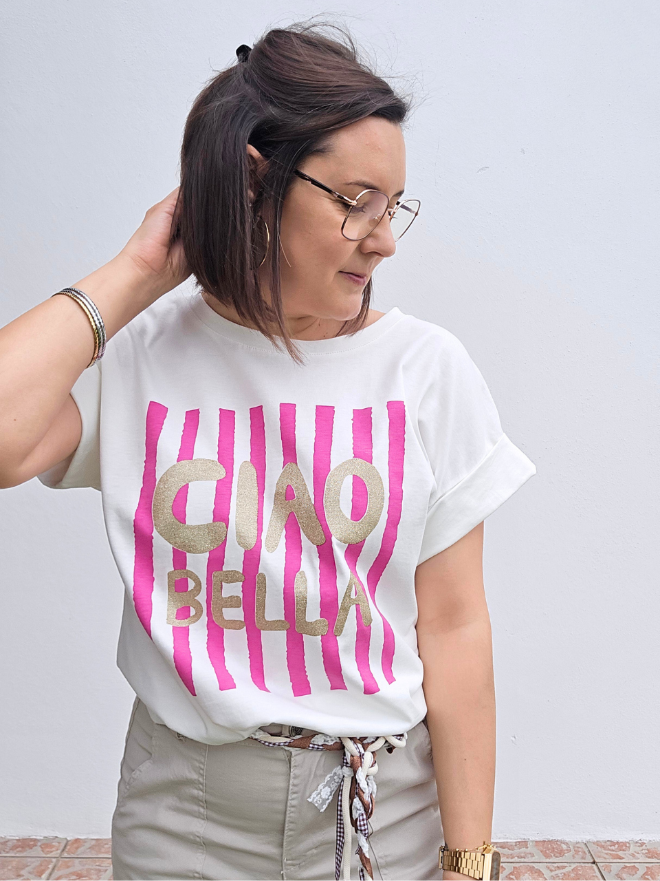Tee shirt Ciao Bella  fuchsia femme 