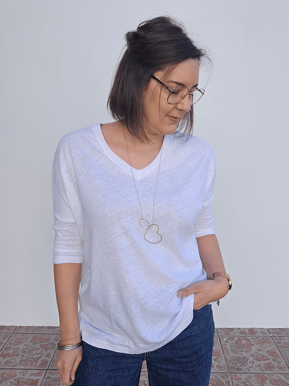 Tee-shirt femme lin manches 3/4 col V – Love by MD
