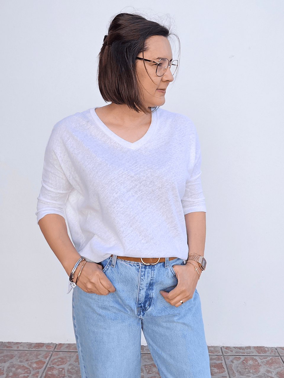 Tee-shirt femme lin manches 3/4 col V – Love by MD