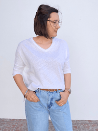 Tee-shirt femme lin manches 3/4 col V – Love by MD