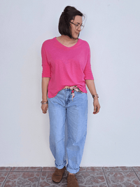 Tee-shirt femme lin manches 3/4 col V – Love by MD