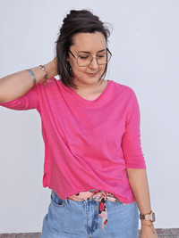 Tee-shirt femme lin manches 3/4 col V – Love by MD